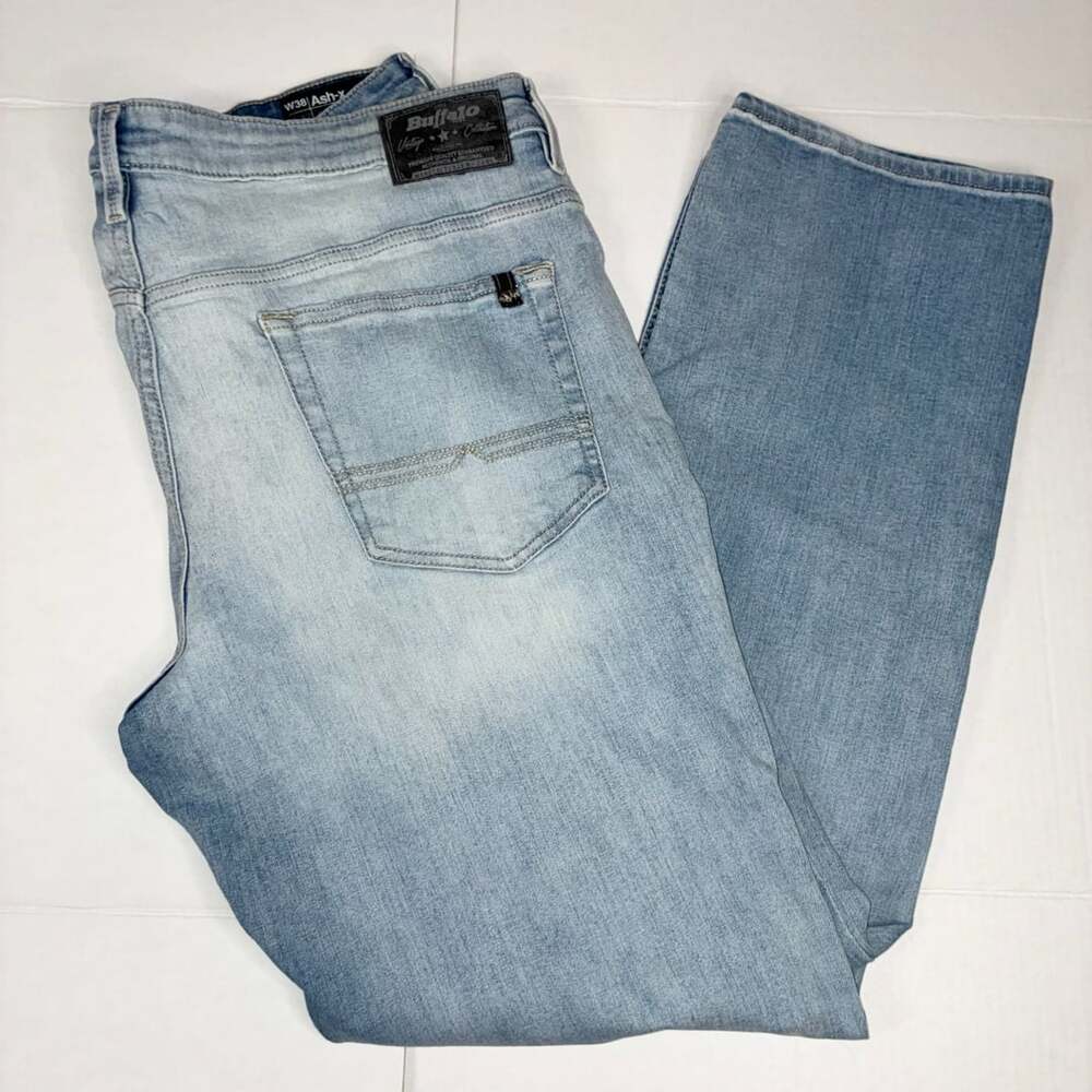 Buffalo Jeans Mens Ash-X Slim Stretch Light Wash Denim Jeans Size 38x32